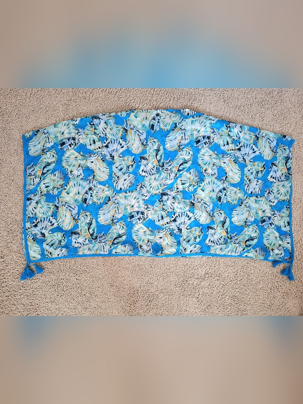 Chico's Poolside Blue Seashell Print Coastal Treasure Tassel Poncho Size Sm/Med - Picture 8 of 8